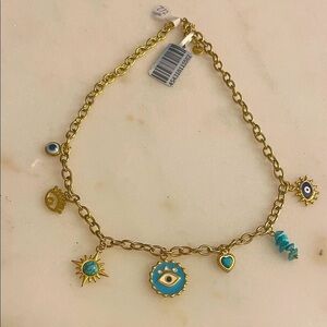 Titanium Steel Gold Evil Eye Charm 16”- 19”Necklace